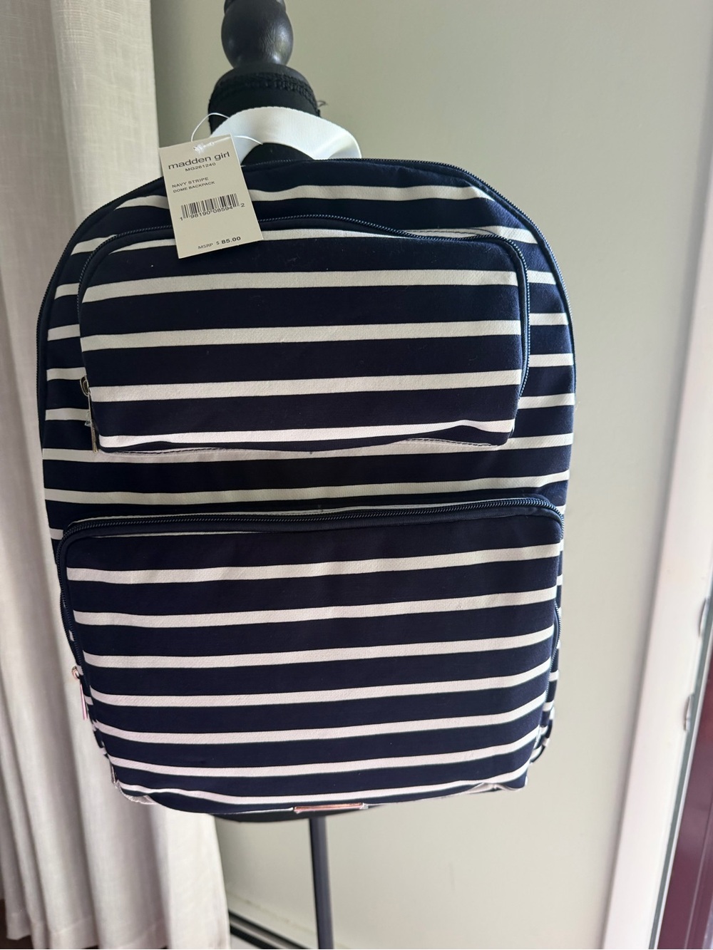 Madden Girl Navy & White Striped Backpack
